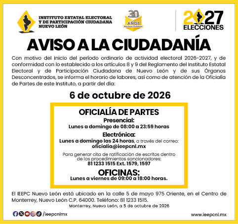 Horarios Oficialía 2026-2027